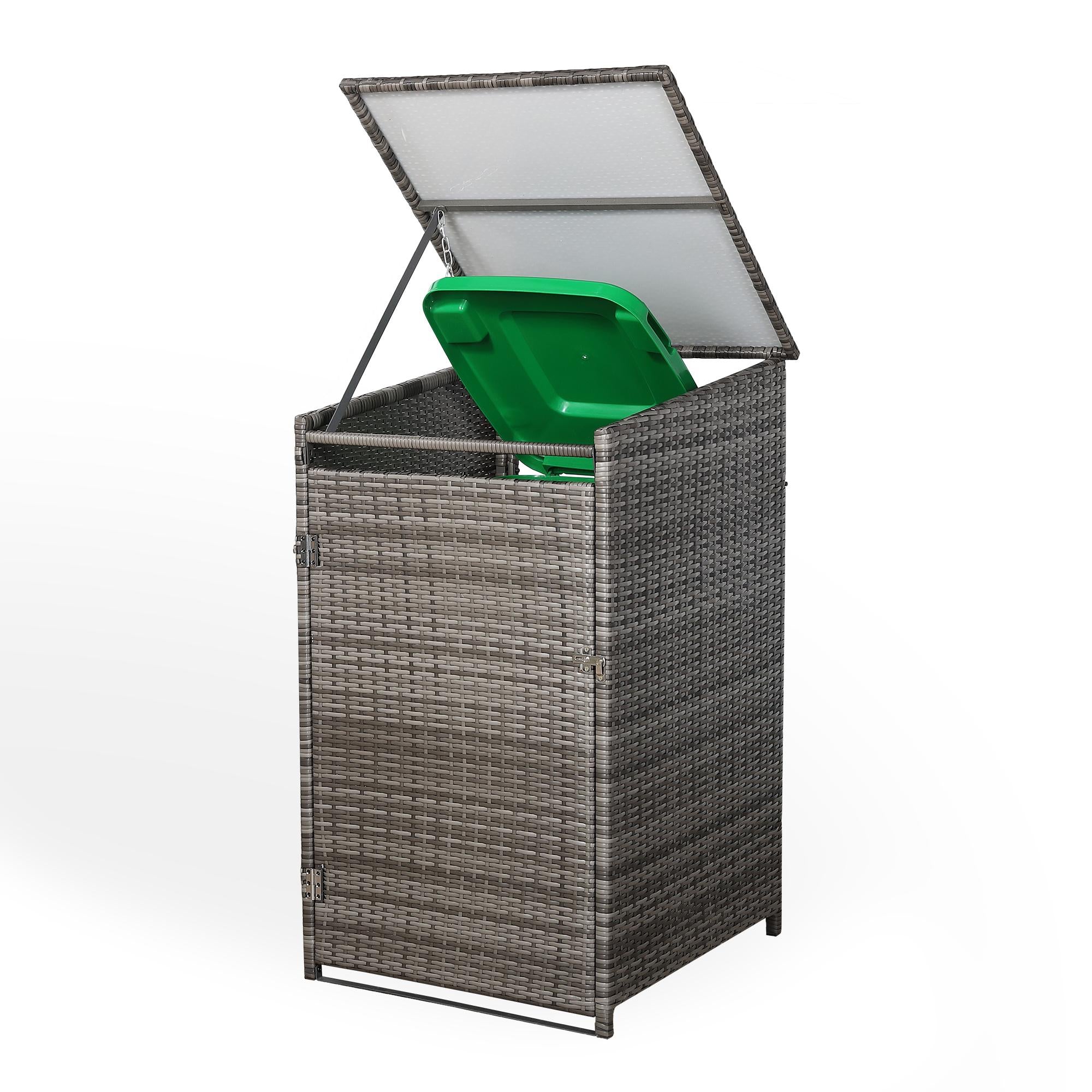 Double Wheelie bin shed / store in Grey Rattan Weave - AMC Furniture