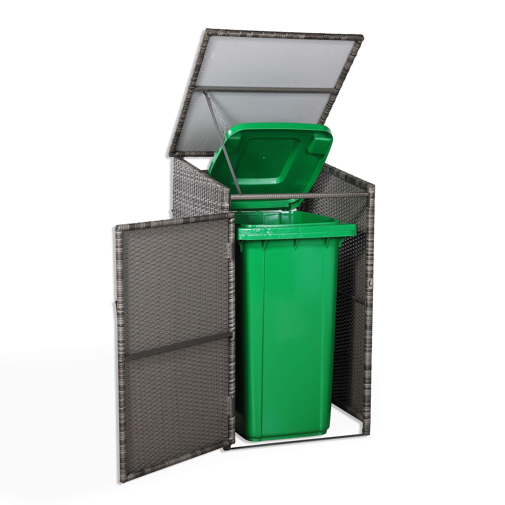 Single Wheelie bin shed / store in Grey Rattan Weave - AMC Furniture