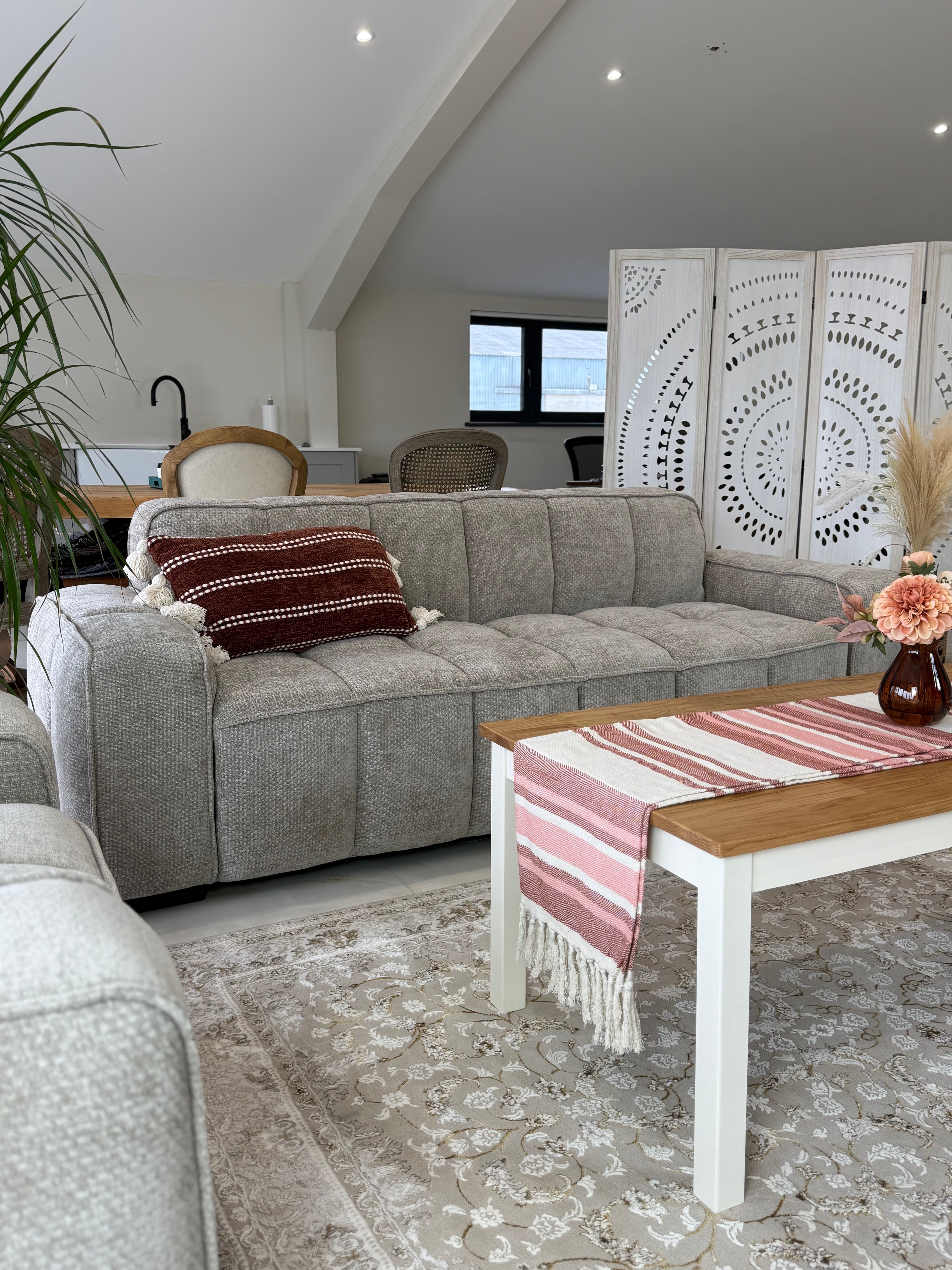 Romy 3 Seater Sofa in Beige - Lifestyle View 1