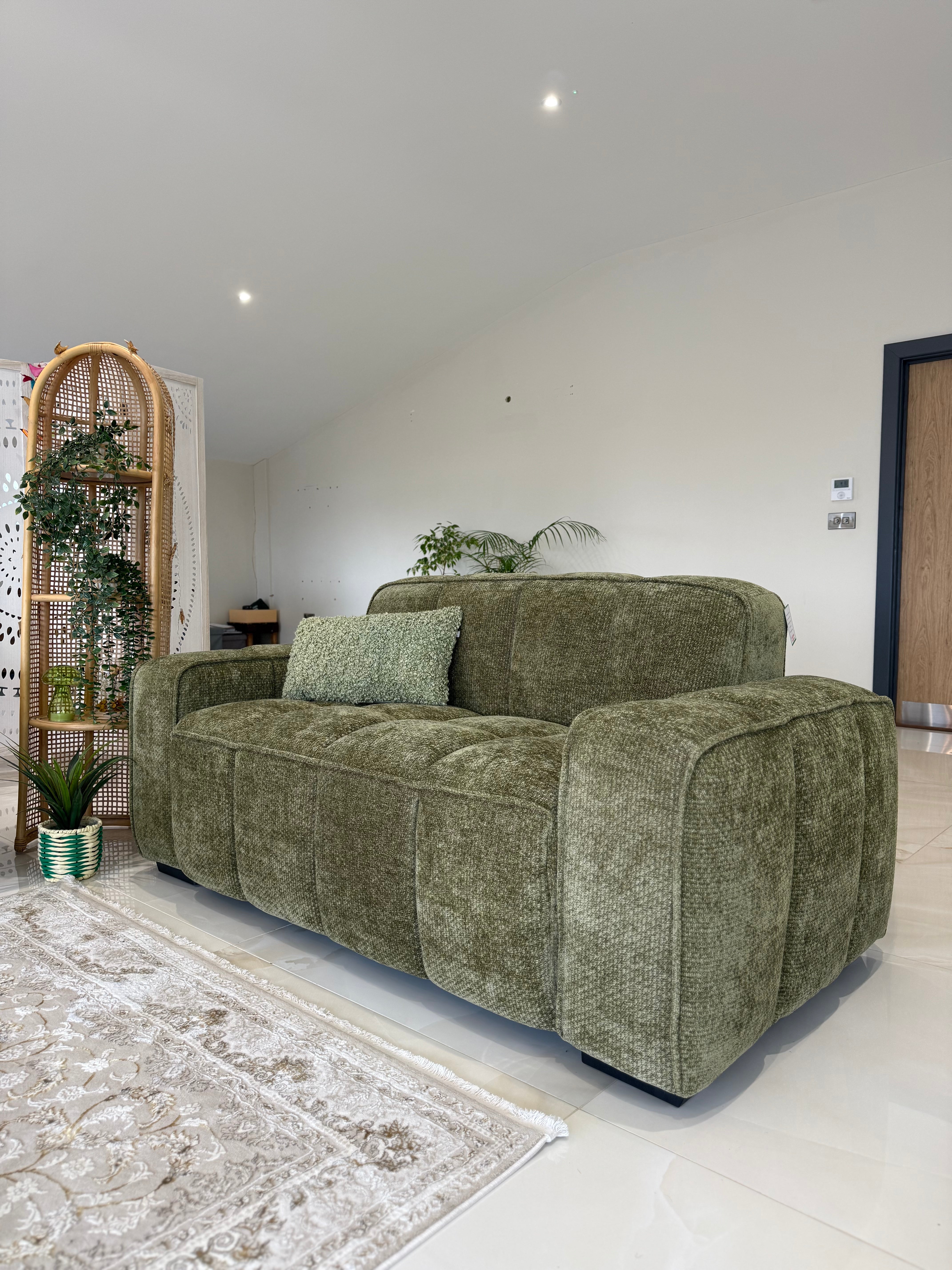 Romy 2 Seater Sofa in Olive - Lifestyle View 1