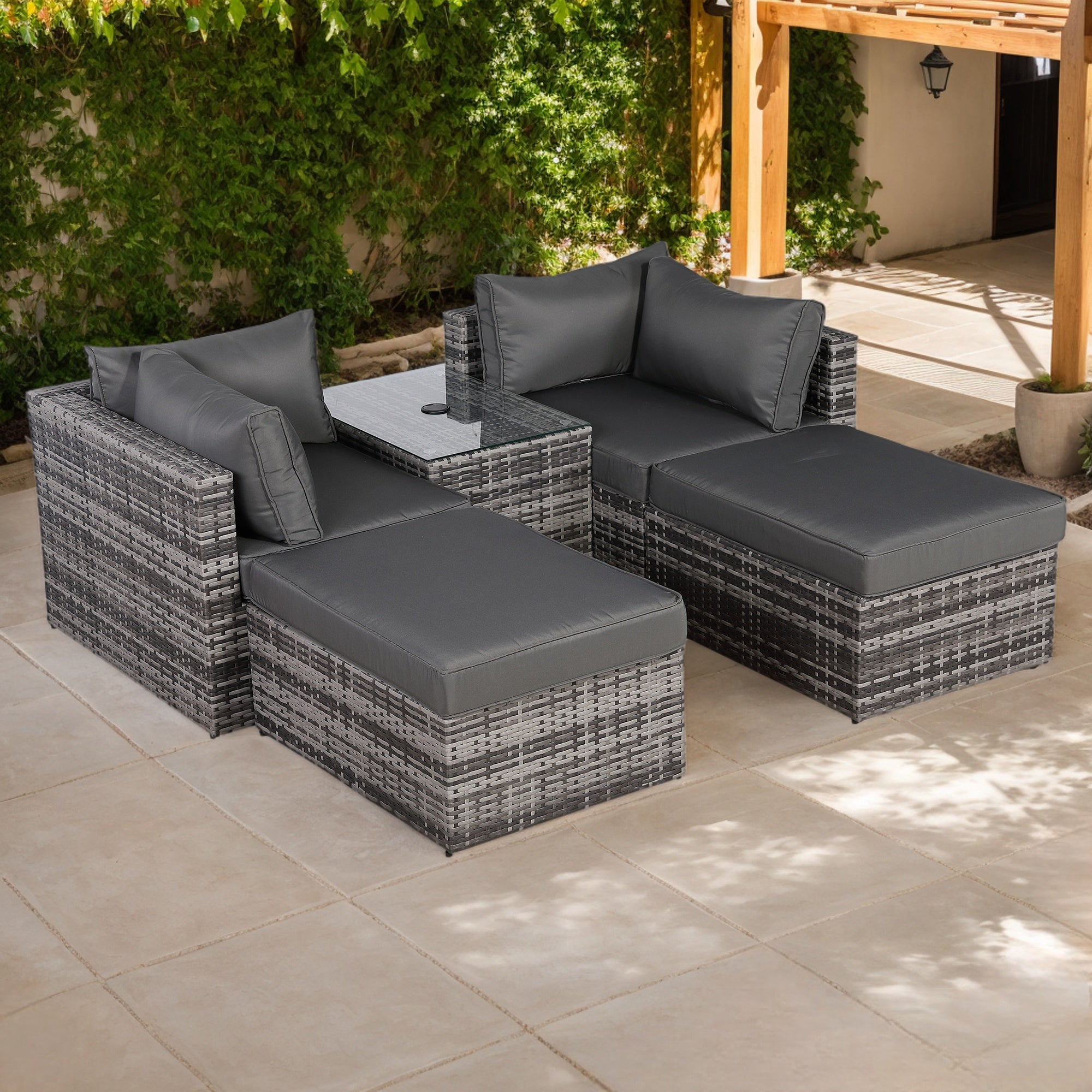Moldular Lounger Chaise Sofa Set with Side Table in Grey Rattan - AMC Furniture