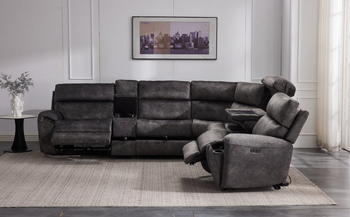 Orlando Large Electric Corner Sofa in Grey Meta Sofa