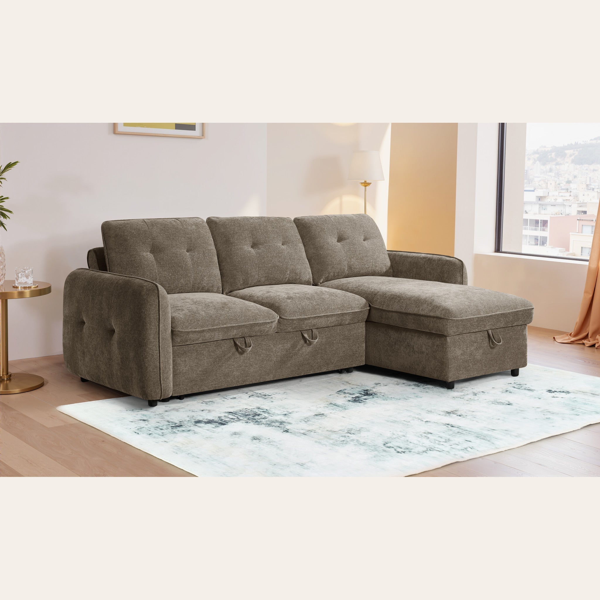 Thea Universal Corner Sofa Bed - Brown - Lifestyle