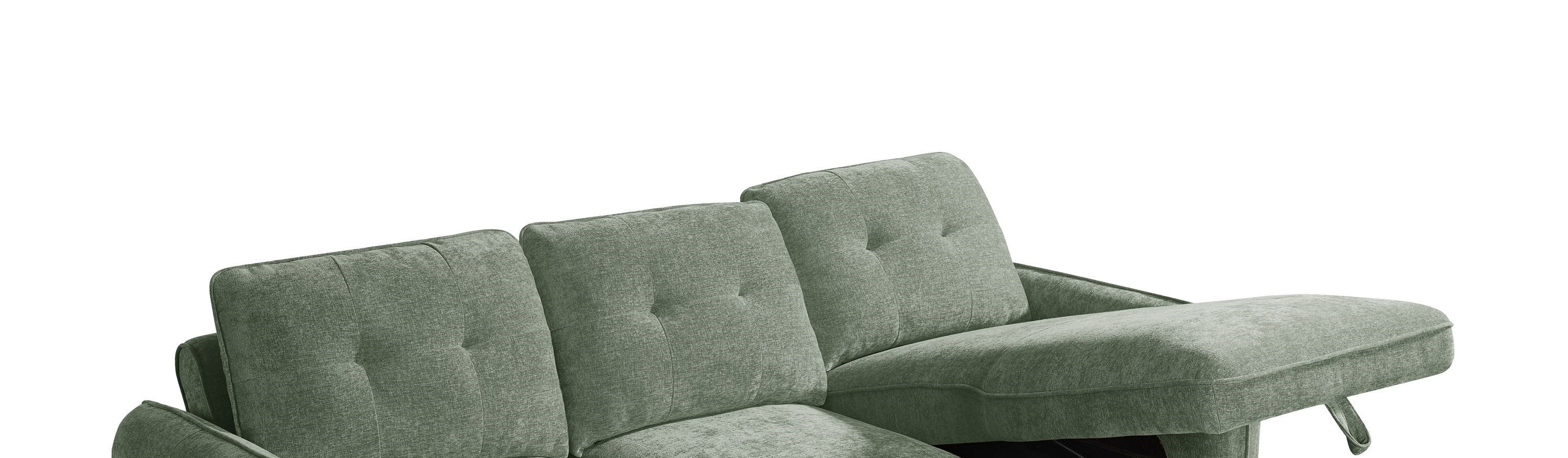 Thea Universal Corner Sofa Bed in Green raised chaise view