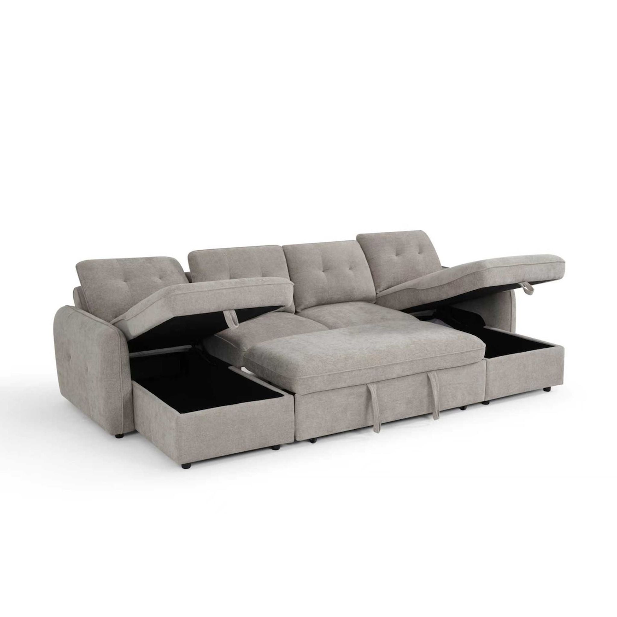 Thea U Shape Corner Sofa Bed in Beige - Studio View 2 Full Square