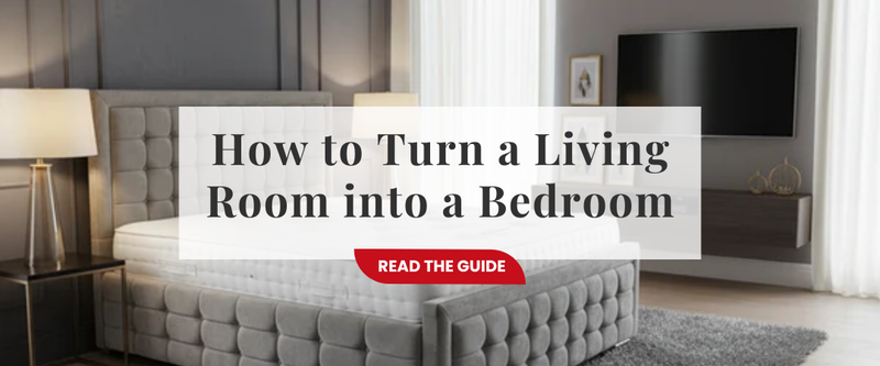 Blog Banner with blog title "How to Turn a Living Room into a Bedroom"
