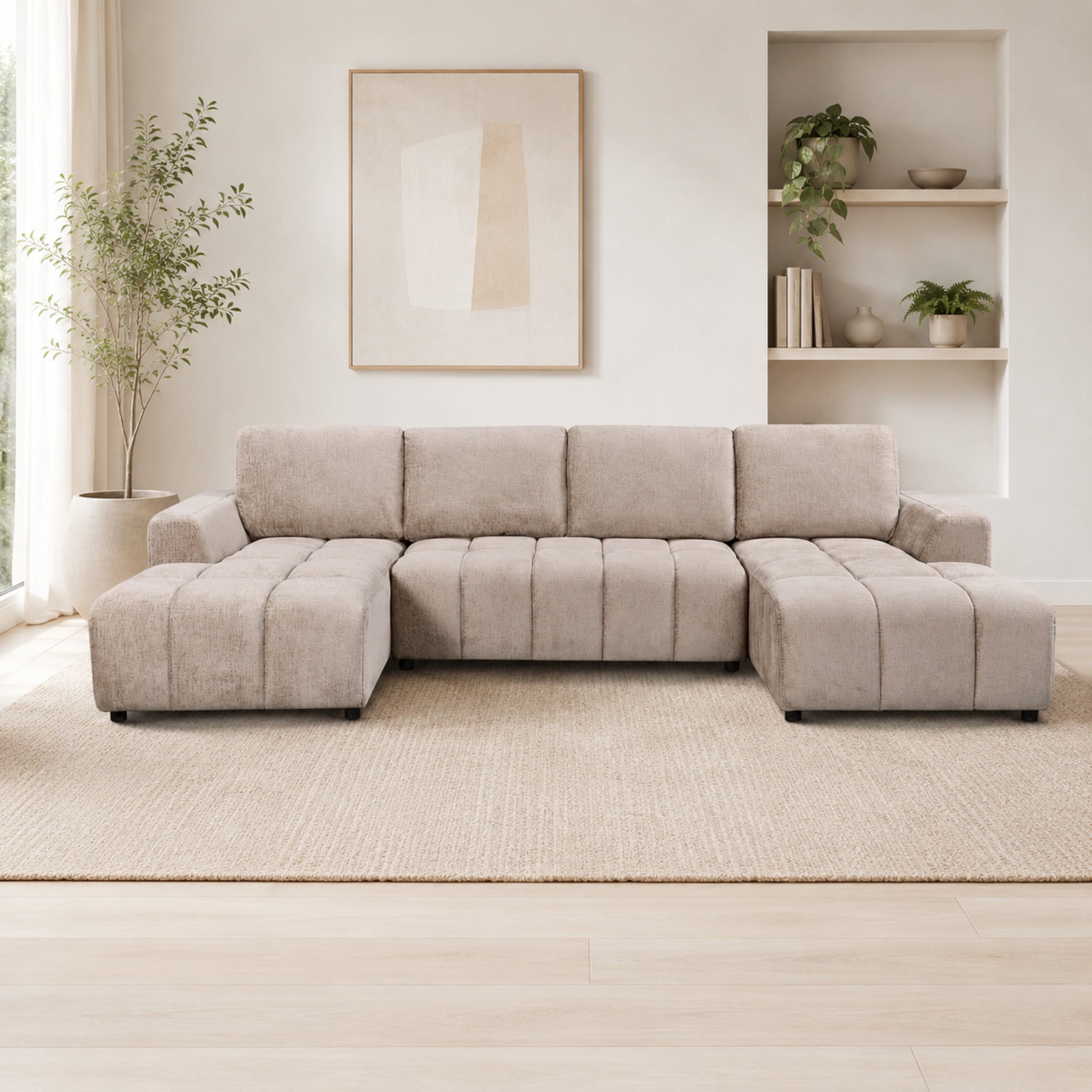 Arden Luxury U Shape Sofa bed in Beige - AMC Furniture