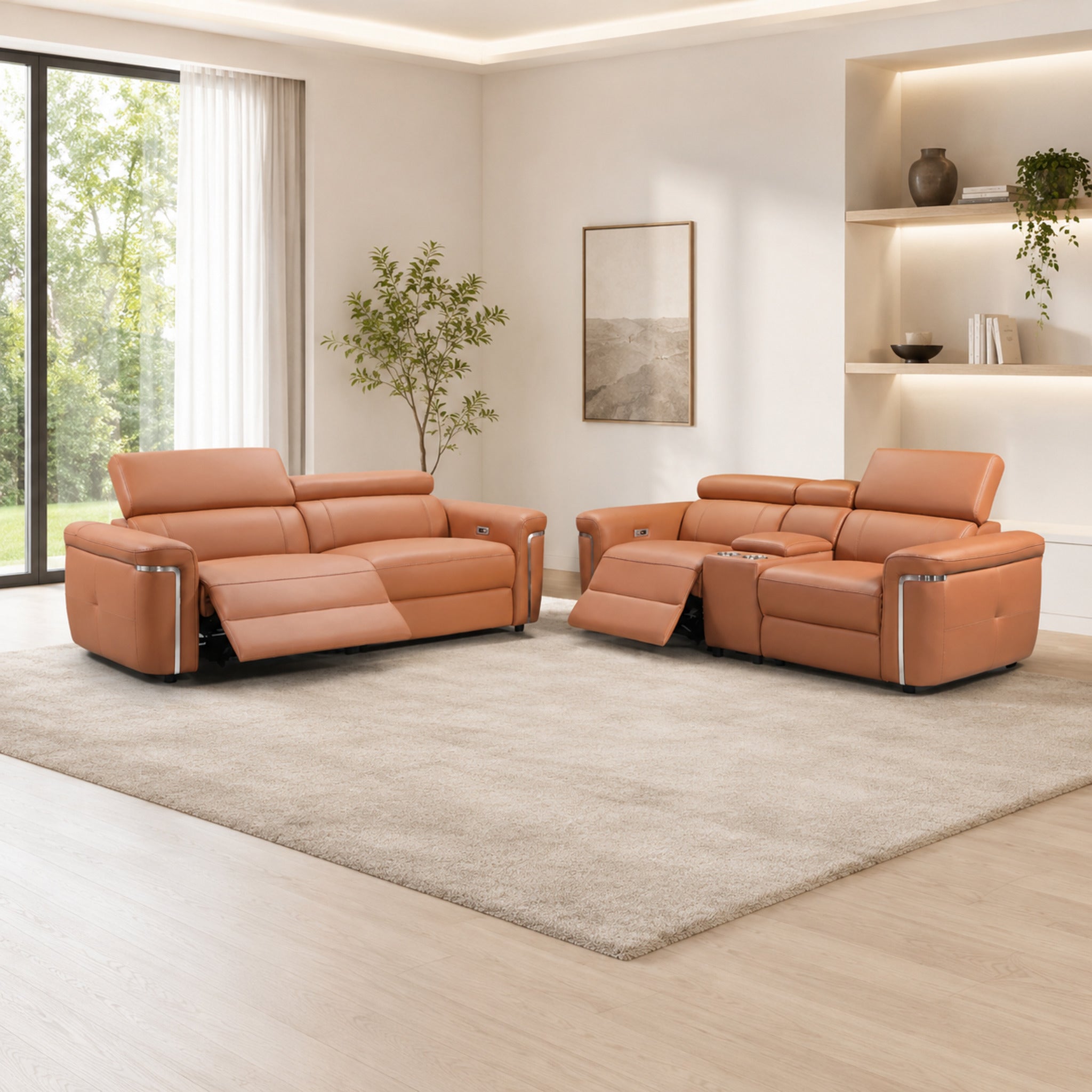 Summer Electric Reclining 3+2 Sofa Set in Tan - AMC Furniture