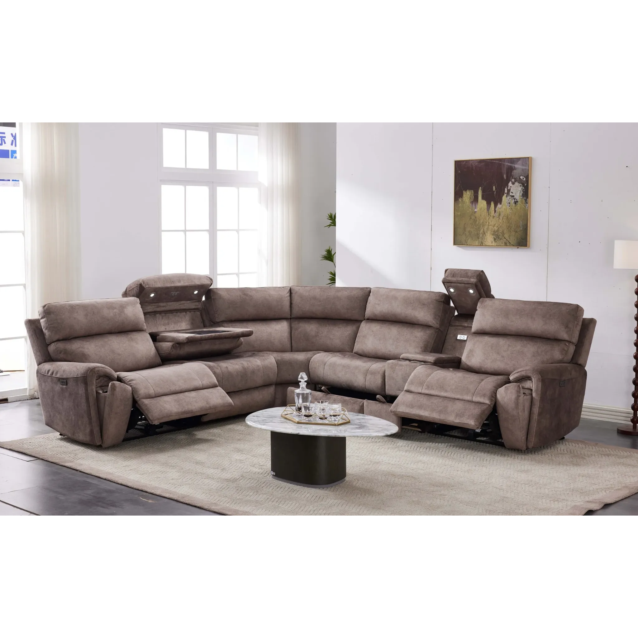 Orlando Large Electric Corner Sofa in Truffle - AMC Furniture