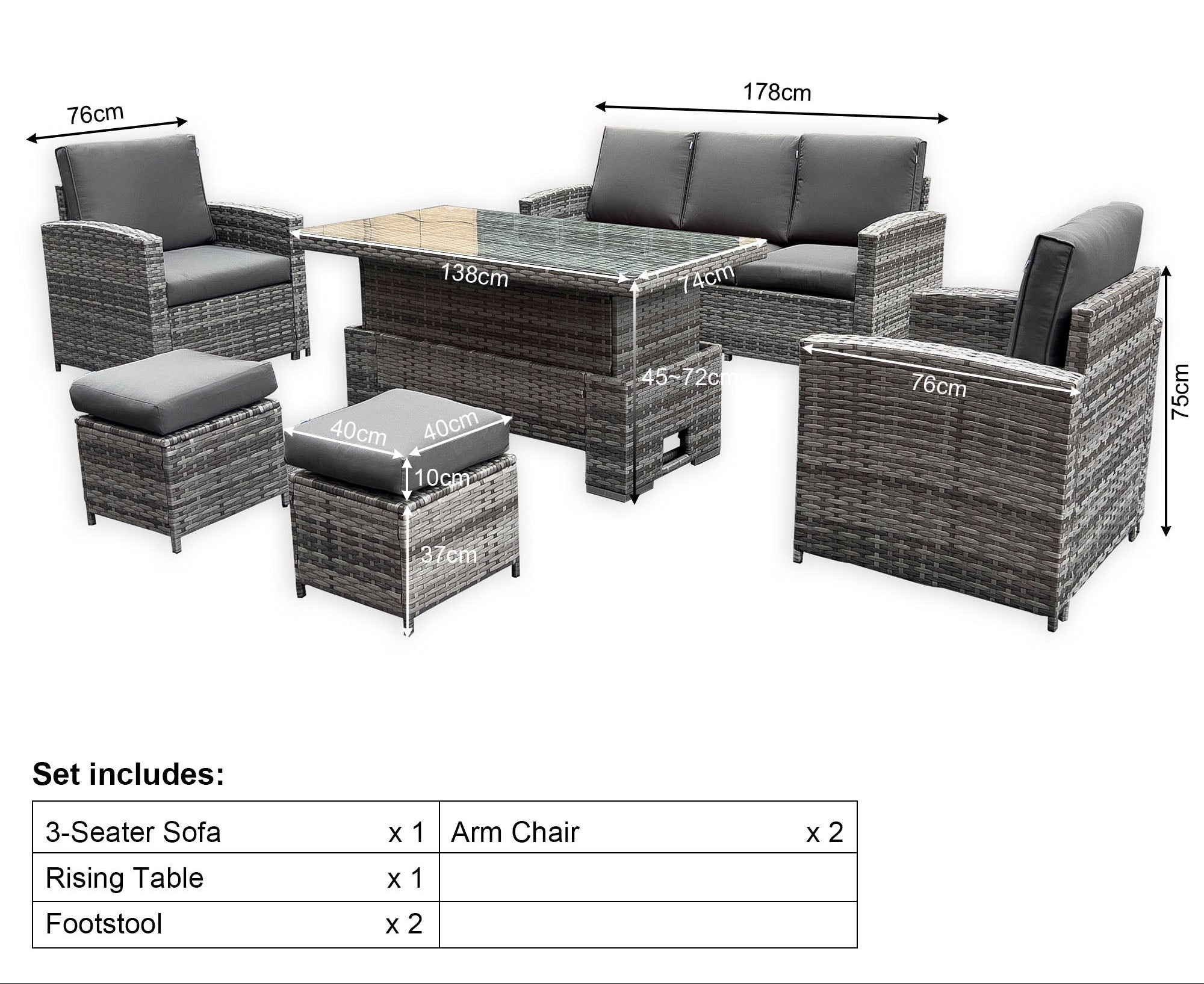 Rhodes Sofa Dining Set with Rising Table in Grey - AMC Furniture