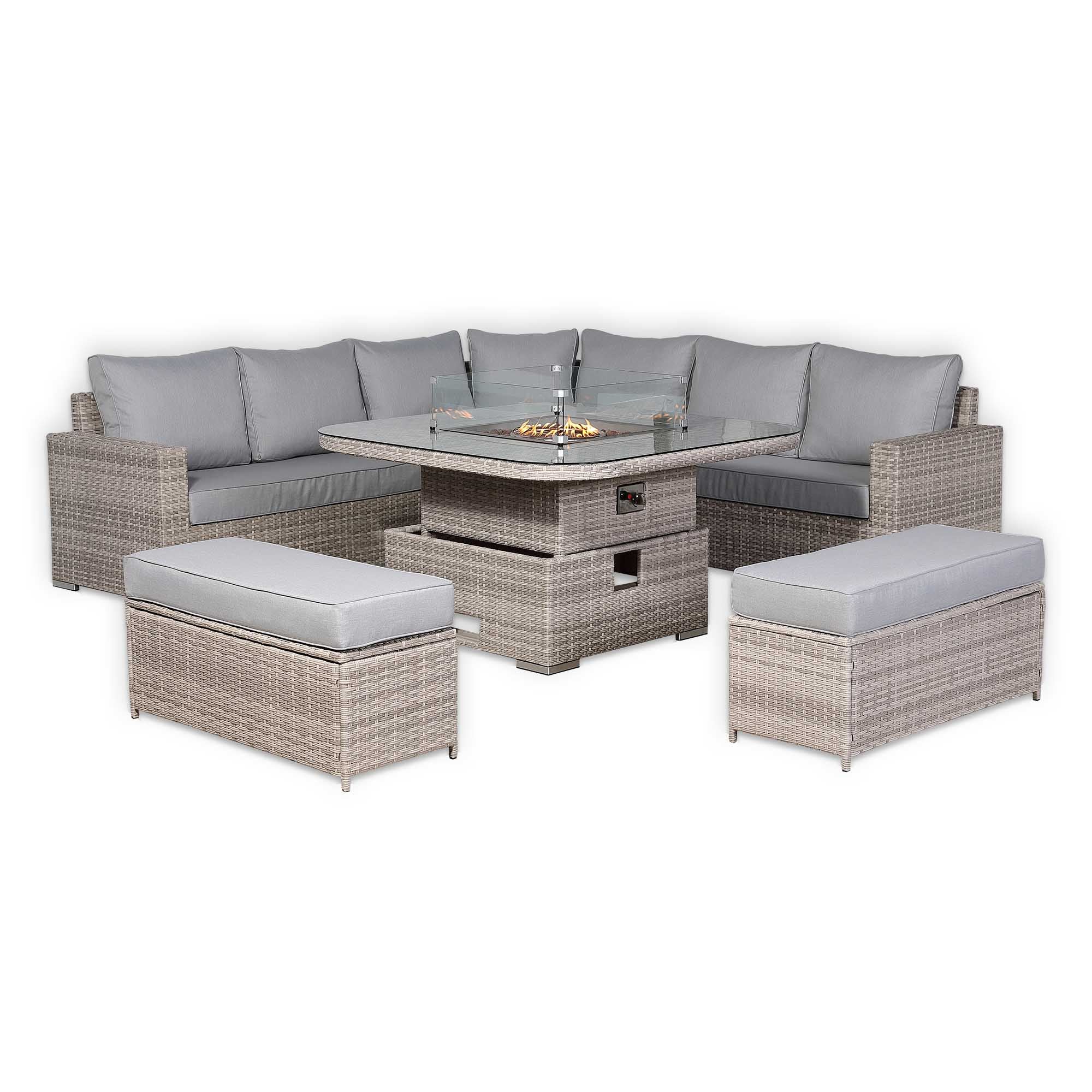 Santorini Large Equal Corner Sofa with Rising Firepit Table - AMC Furniture