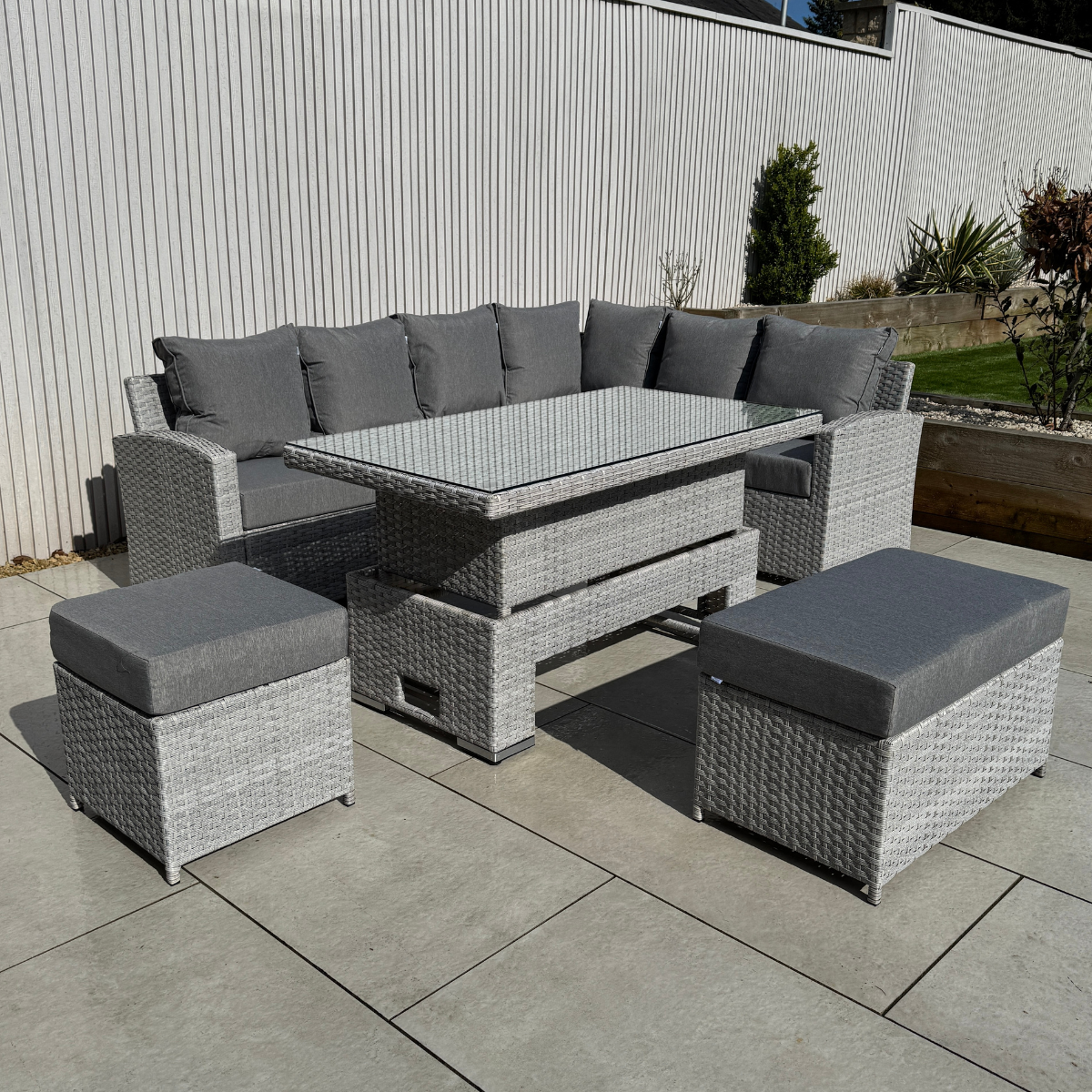 Sorrento Large Corner Dining Set LH Light Grey - AMC Furniture