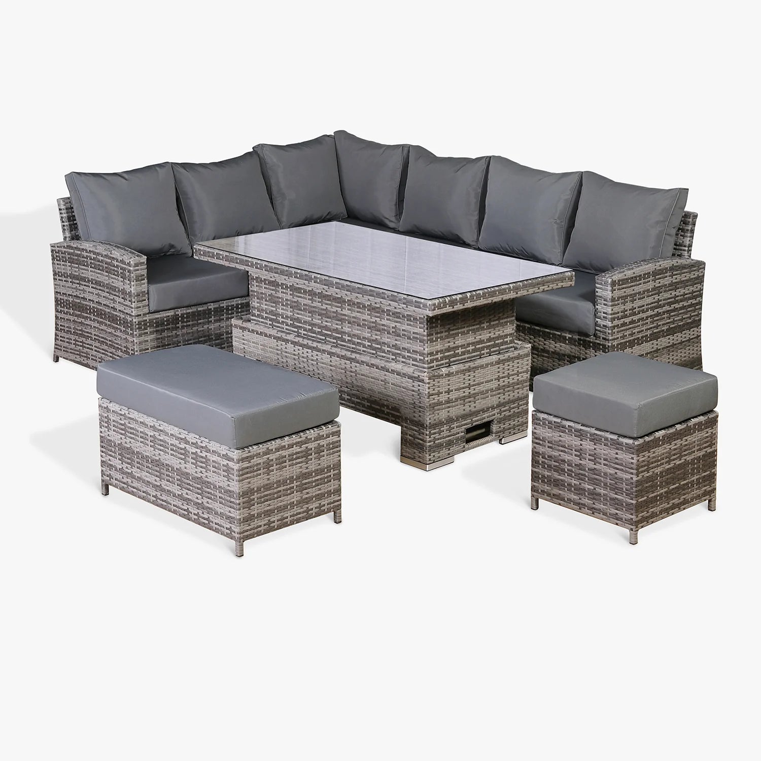 Casa Corner Sofa Set with Rising Dining Table in Mixed Weave (Left Hand)