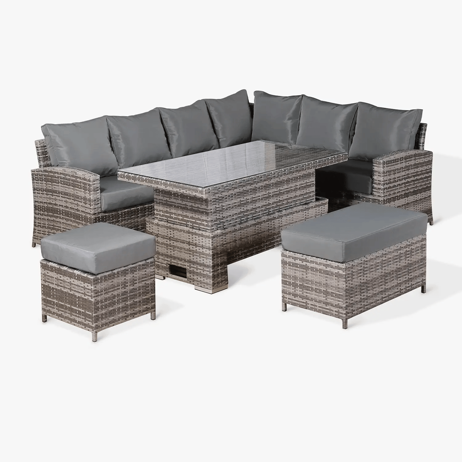 Casa Corner Sofa Set with Rising Dining Table in Mixed Weave (Right Hand)