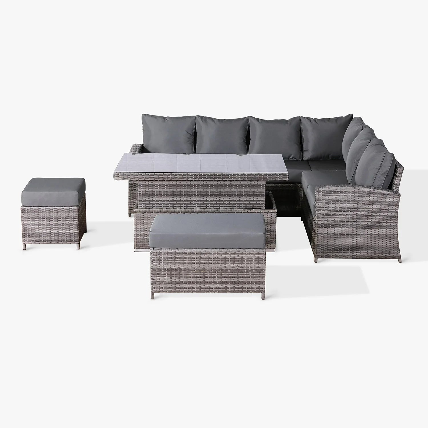 Casa Corner Sofa Set with Rising Dining Table in Mixed Weave (Right Hand)