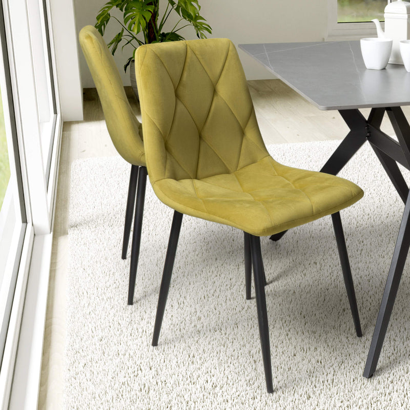 Set of 4 Luca Brushed Velvet Mustard Dining Chairs