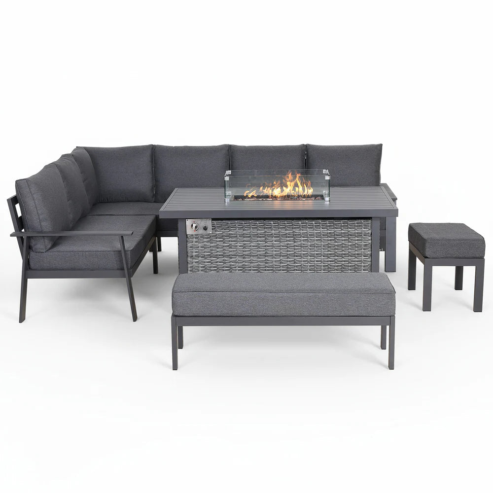 Cadiz Large Corner Dining Set with Firepit Table (Left Hand)