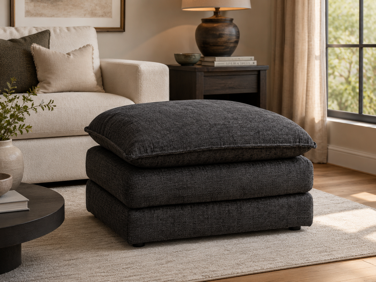 Aria Footstool in Black - AMC Furniture