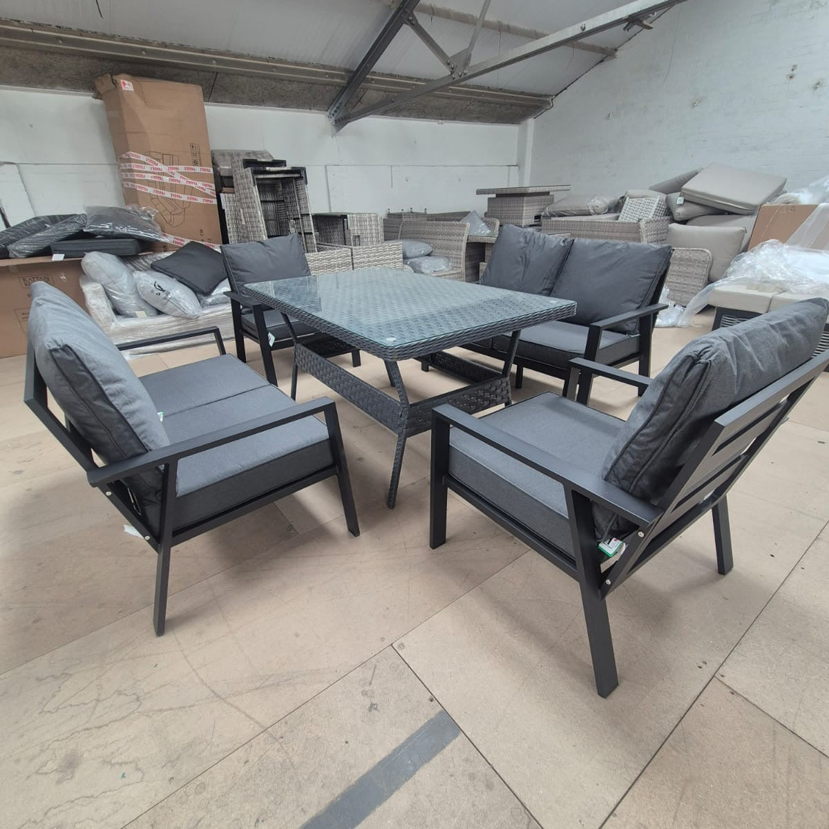Sienna Aluminium Sofa Dining Set with Grey Rattan Dining Table