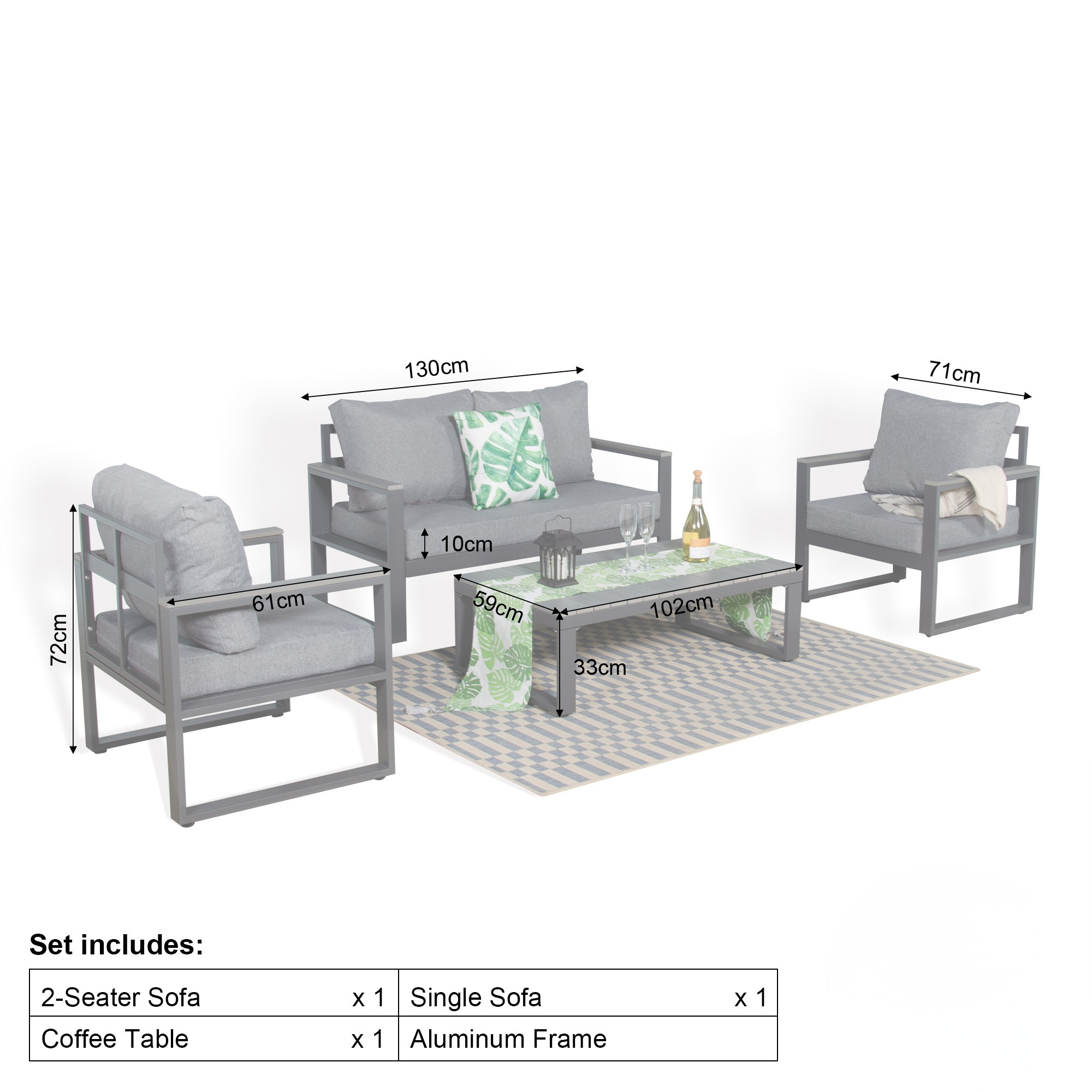 Luxe Large Sofa Set Charcoal Aluminium Frame With Grey Cushions - AMC Furniture
