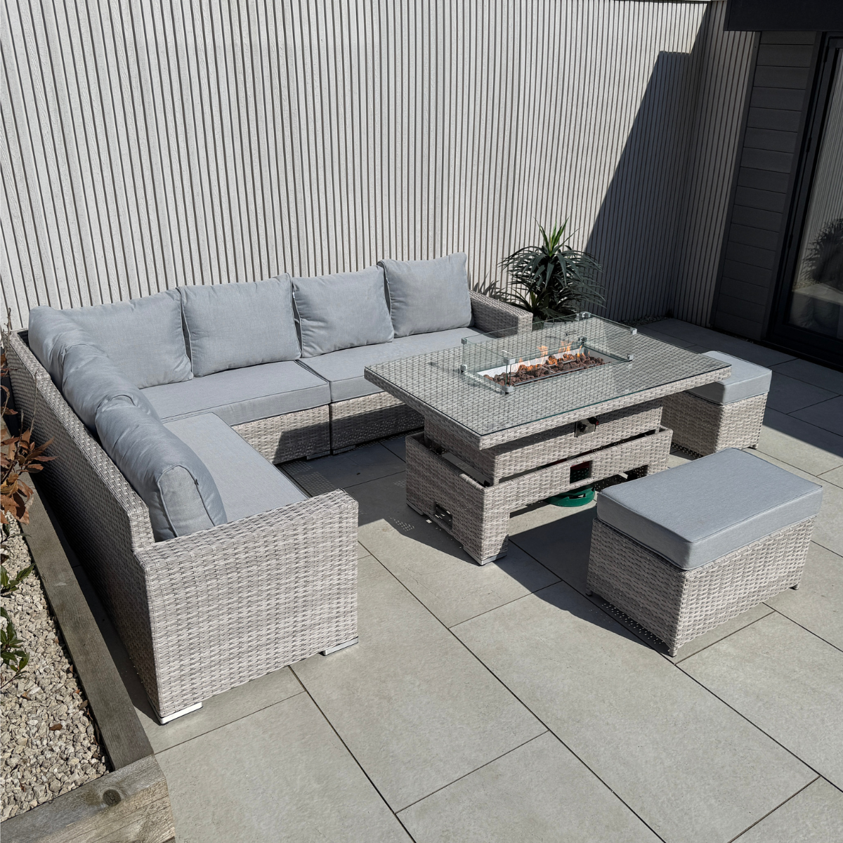 Santorini Corner Large Rising Set with Firepit - AMC Furniture