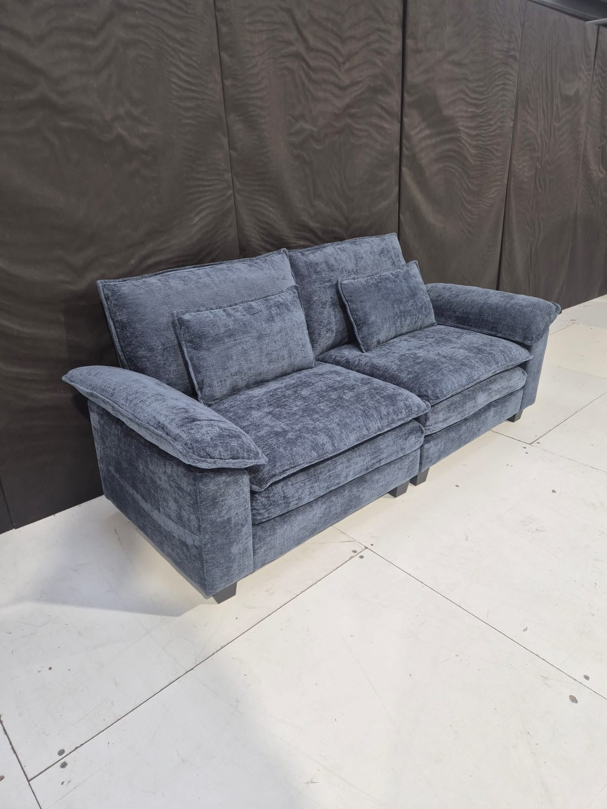Blue Sofa with Ottoman - AMC Furniture