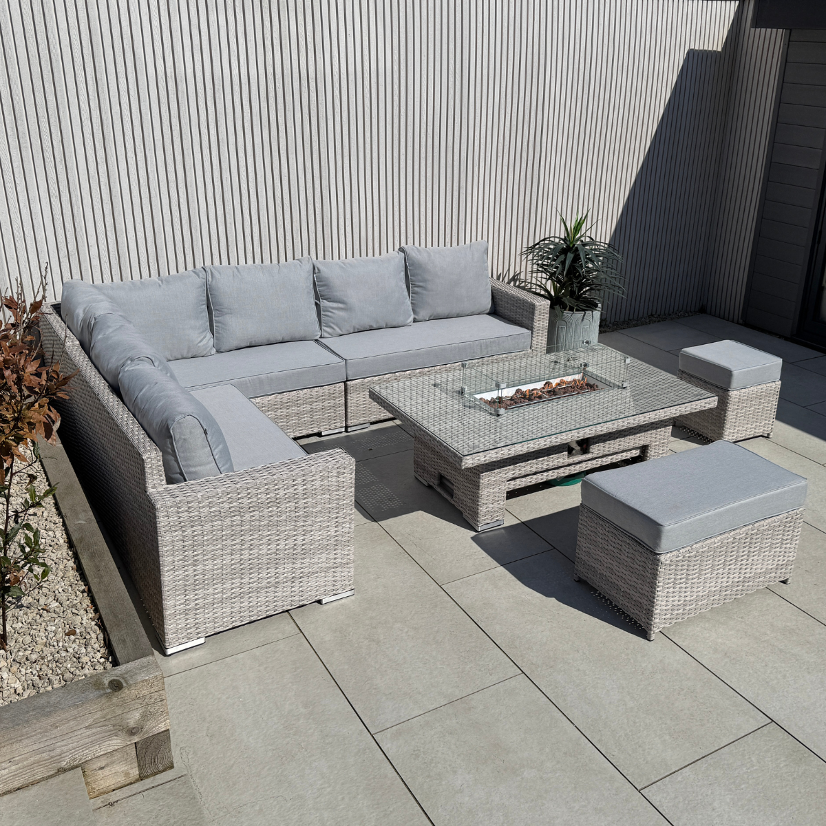 Santorini Corner Large Rising Set with Firepit - AMC Furniture