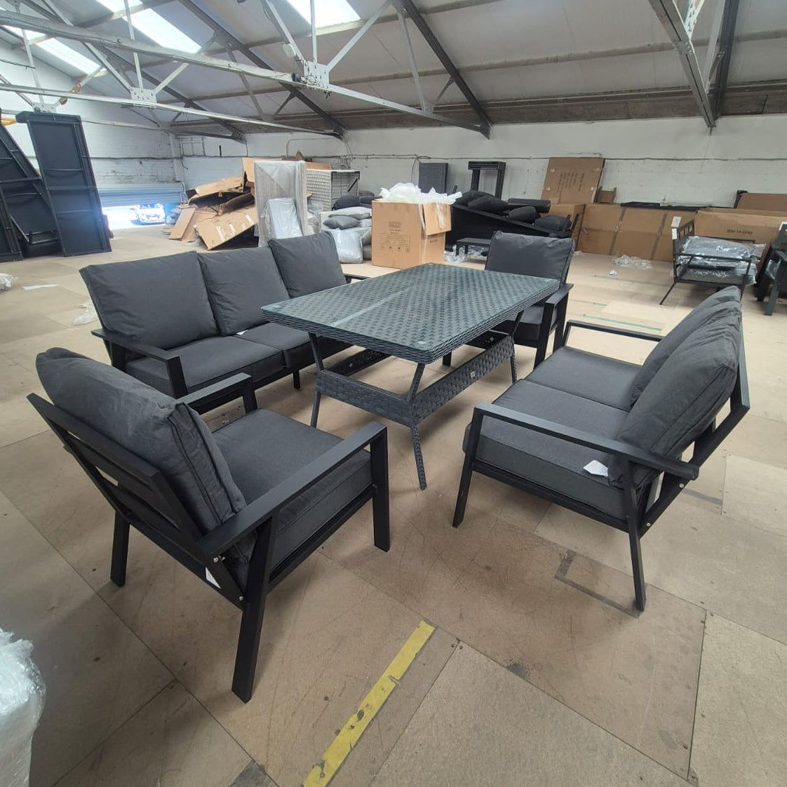 Sienna Aluminium Sofa Dining Set with Rattan Dining Table in Grey
