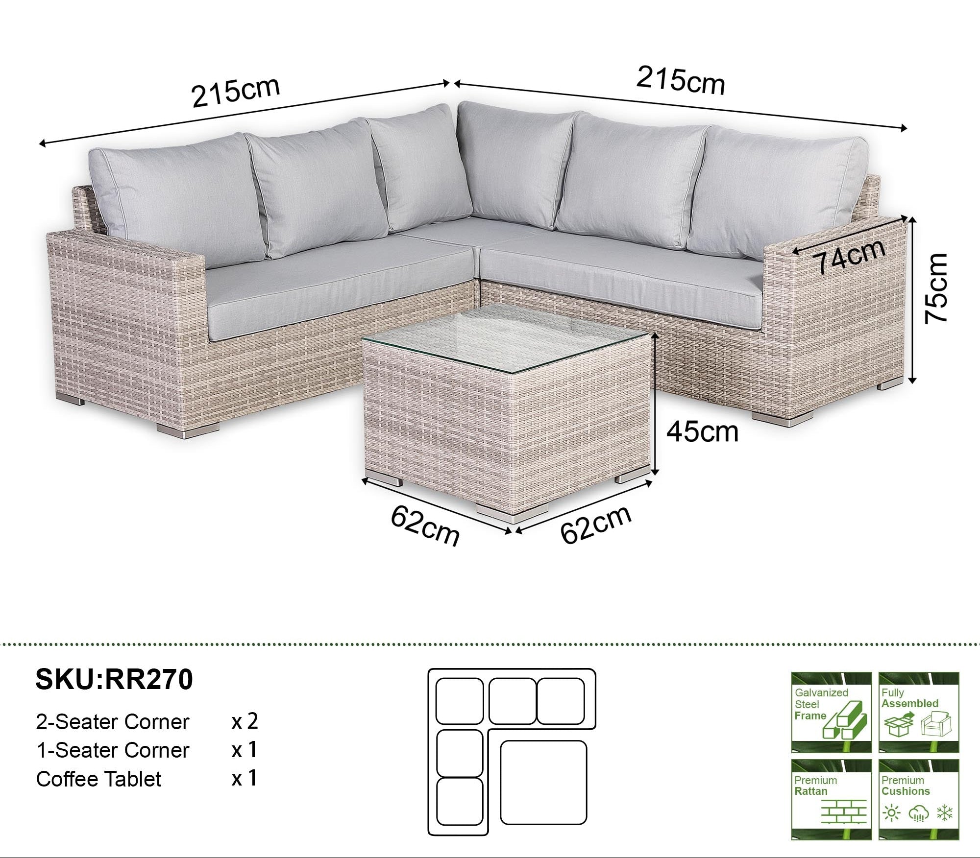 Santorini Corner Sofa Set with Coffee Table - AMC Furniture