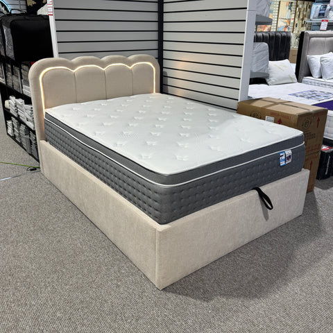 Milan Double Ottoman Bed with LED Headboard & Lux Pocket Mattress Bundle