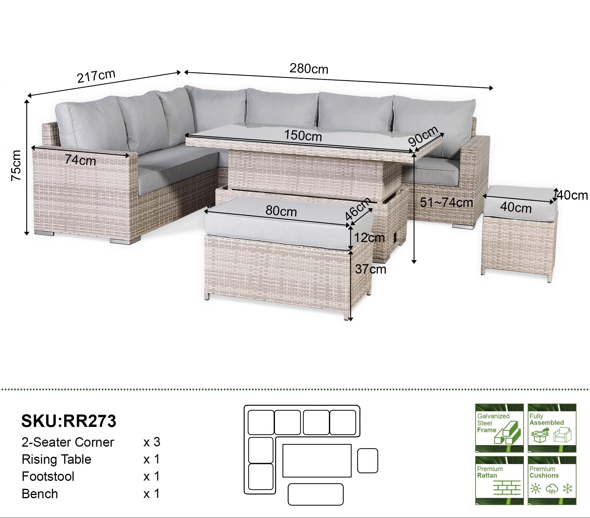 Santorini Corner Large Rising Set - AMC Furniture