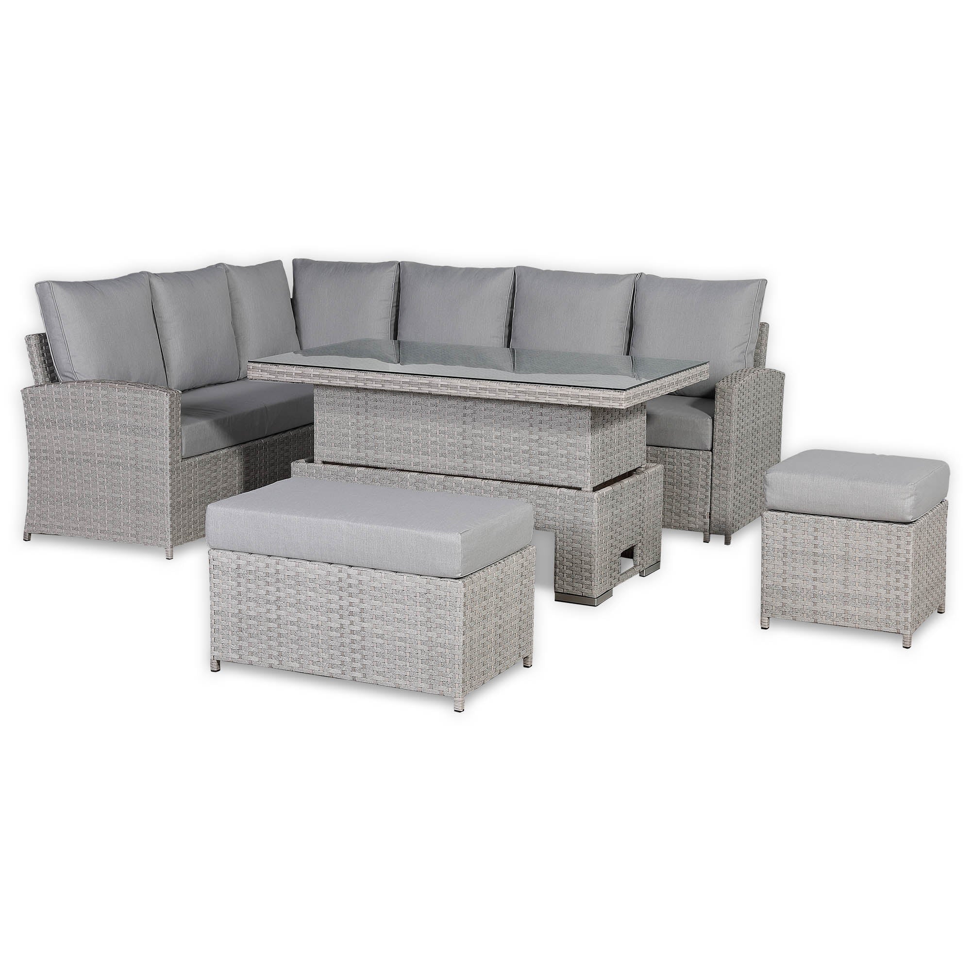 Sorrento Large Corner Dining Set with Rising Table in Light Grey (Left Hand)