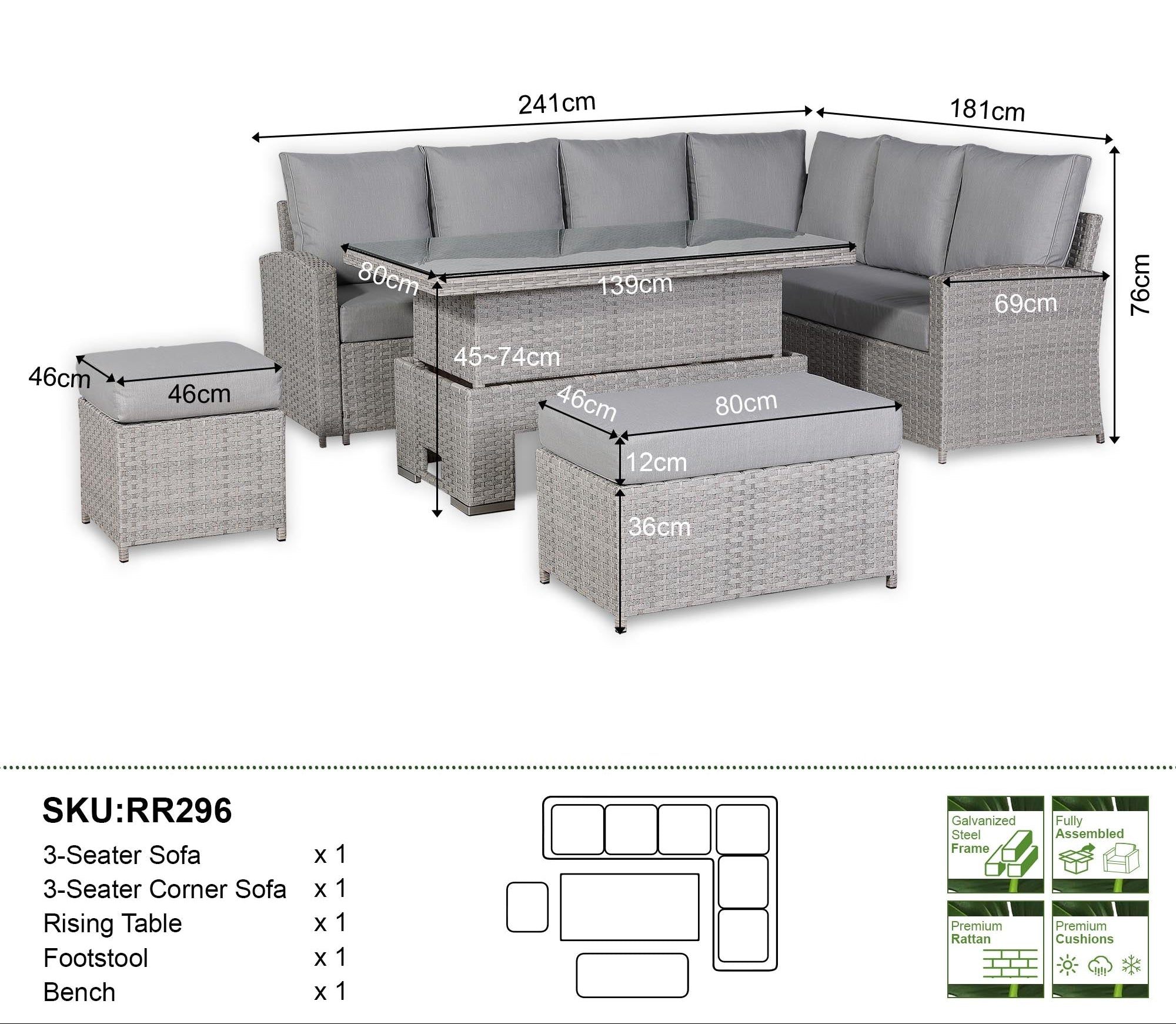 Sorrento Large Corner Dining Set in Light Grey (Right Hand) - AMC Furniture