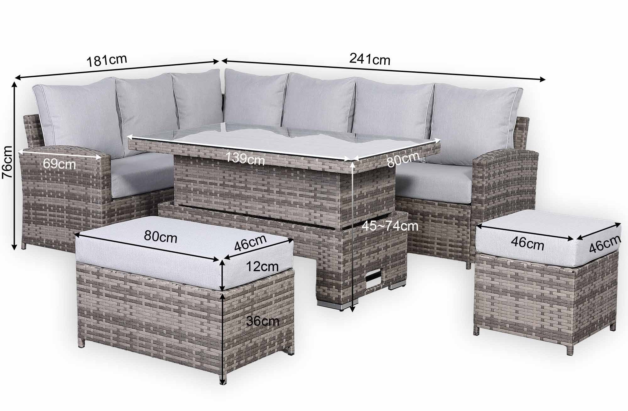 Sorrento Corner Dining Set with Rising Table in Mixed Grey - AMC Furniture