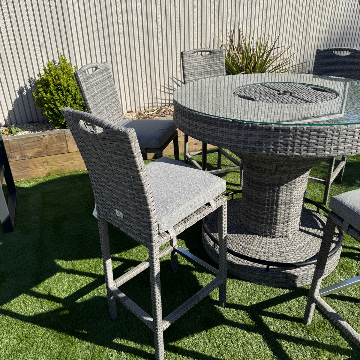 Oxford  Aluminium frame Round Bar Set with Ice Bucket in Stone Brown Grey Weave - AMC Furniture