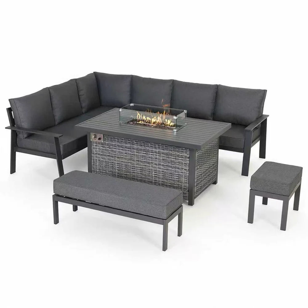 Cadiz Large Corner Dining Set with Firepit Table (Left Hand) - AMC Furniture