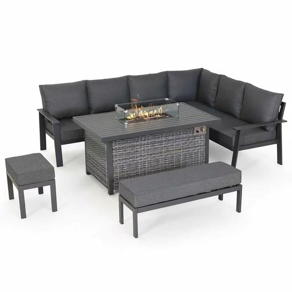Cadiz Large Corner Dining Set with Firepit Table (Right Hand) - AMC Furniture