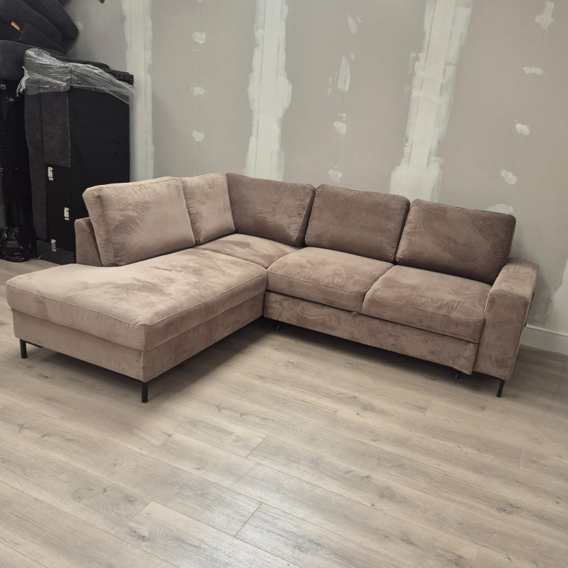 Lofty Lilly LHF Corner Sofa Bed in Taupe Cord - Clearance AMC Furniture