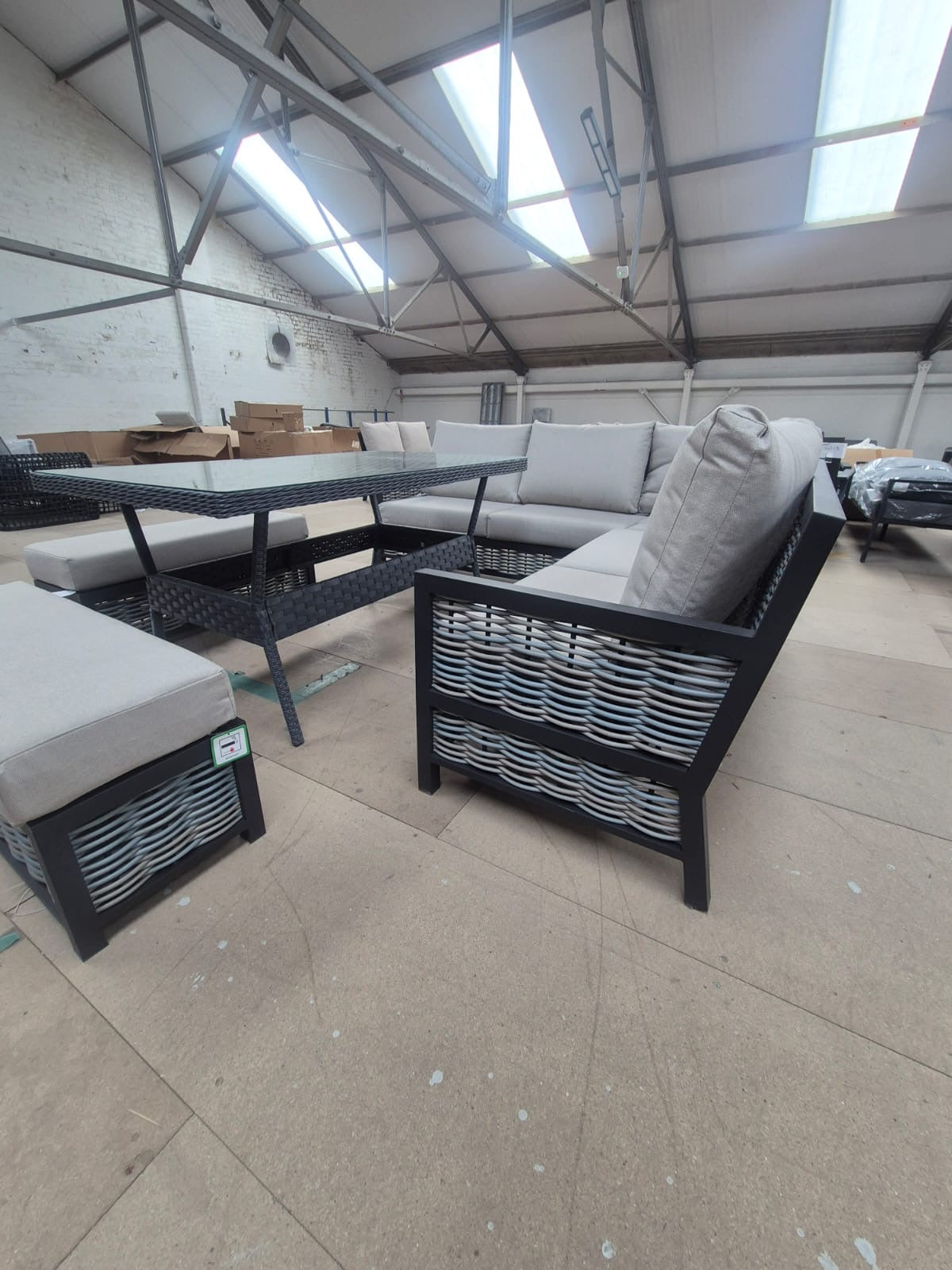 Ivy Aluminium Corner Sofa Set with Grey Rattan Dining Table