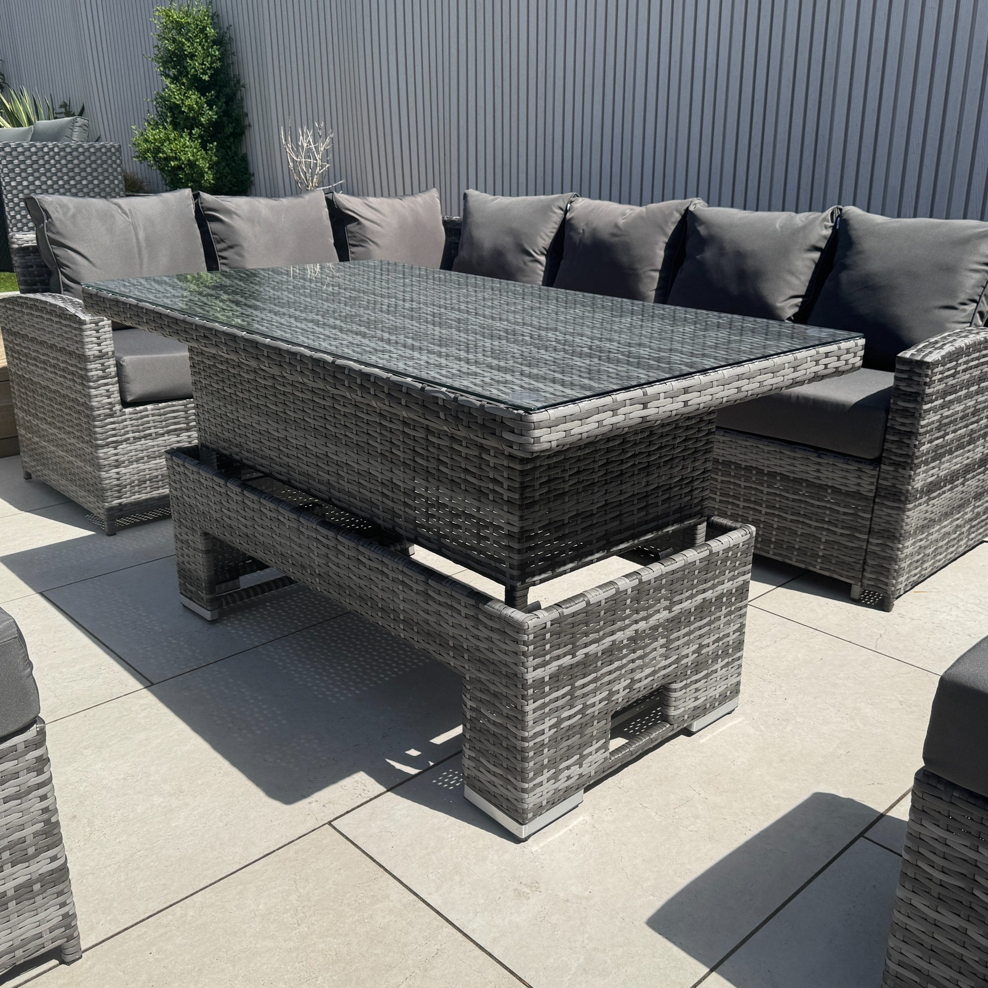Casa Corner Sofa Set with Rising Dining Table in Mixed Weave (Left Hand) - AMC Furniture