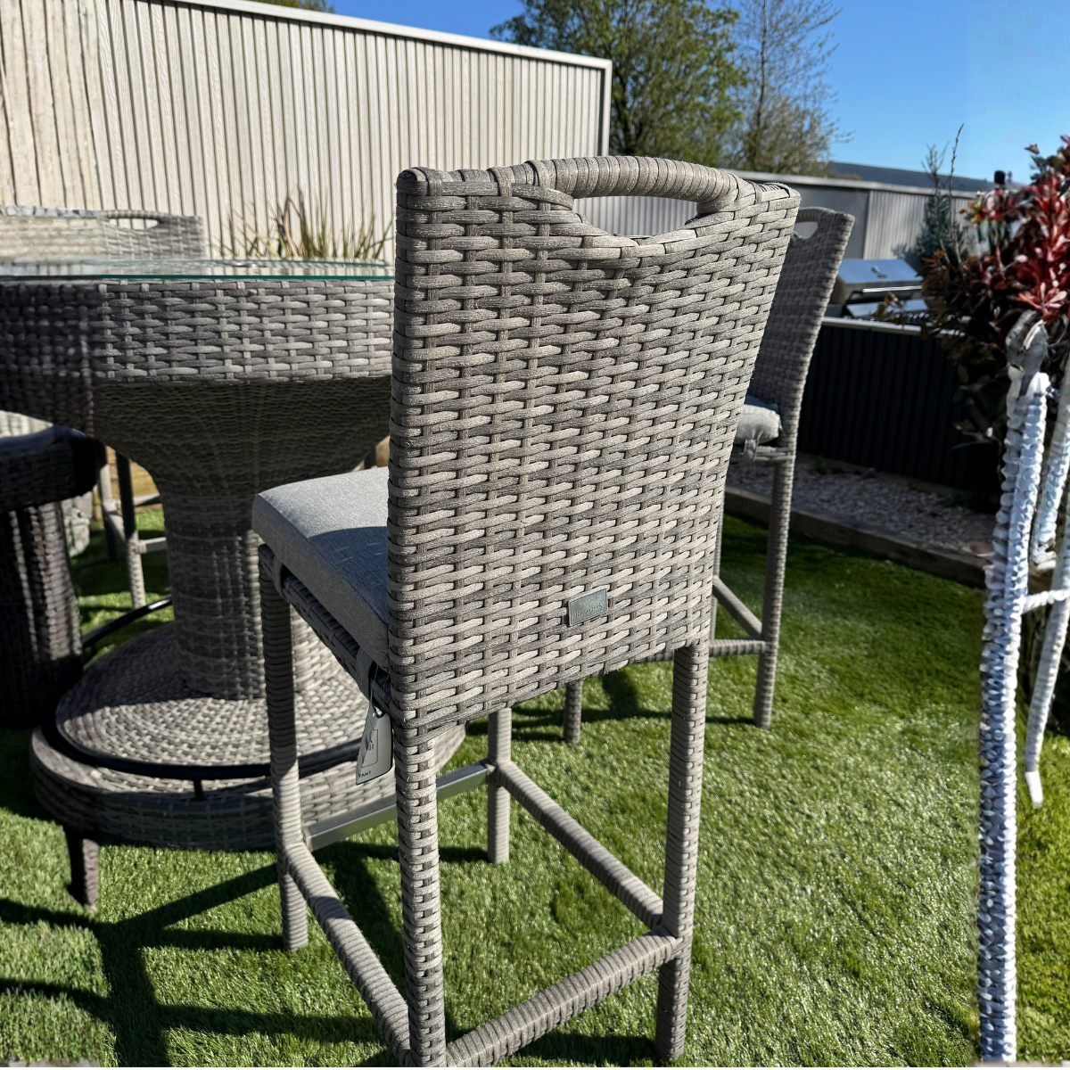 Oxford  Aluminium frame Round Bar Set with Ice Bucket in Stone Brown Grey Weave - AMC Furniture