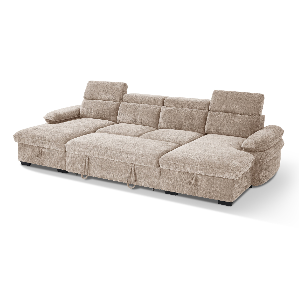 Billie U Shape Sofa Bed in Beige with Lift Up Storage - AMC Furniture