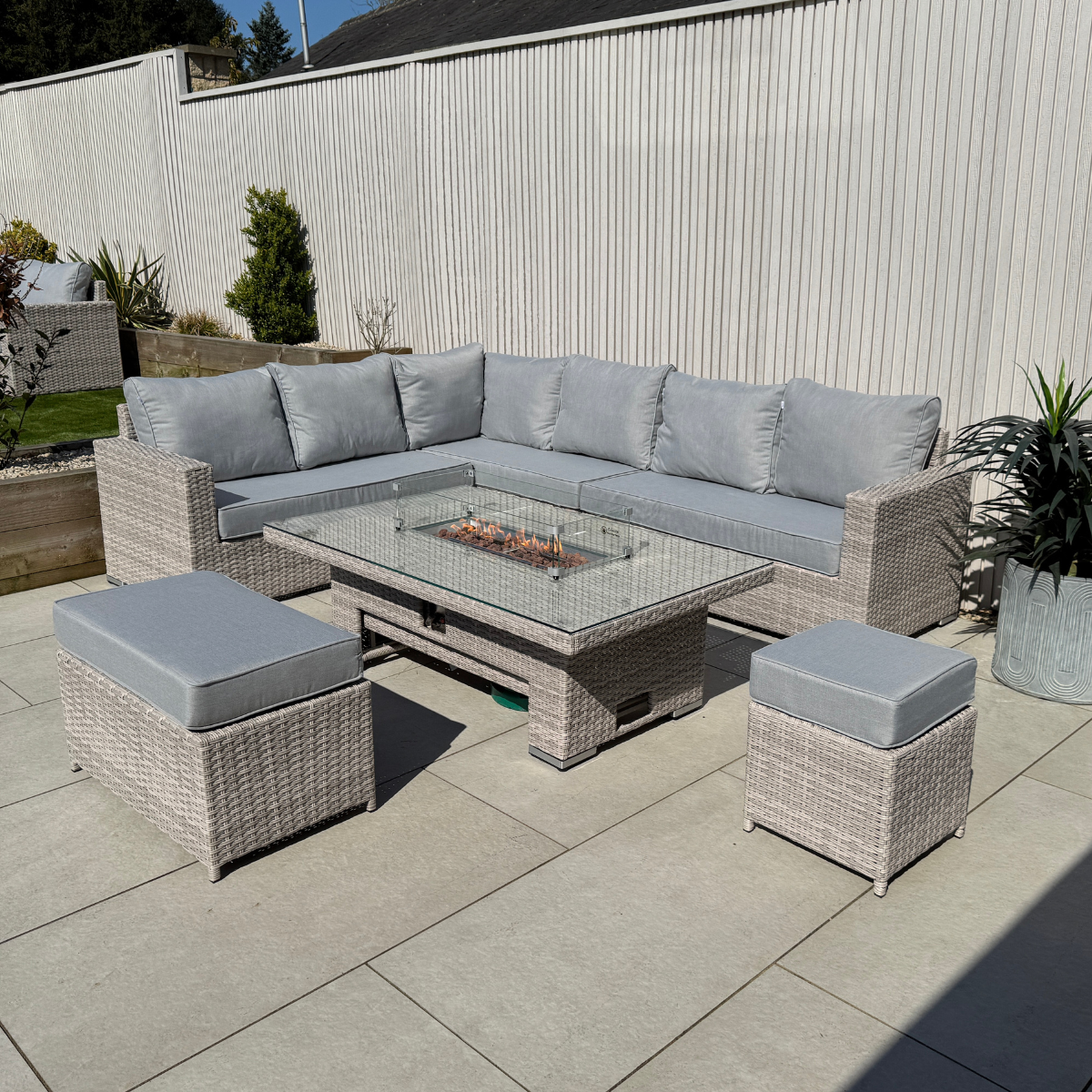 Santorini Corner Large Rising Set with Firepit - AMC Furniture