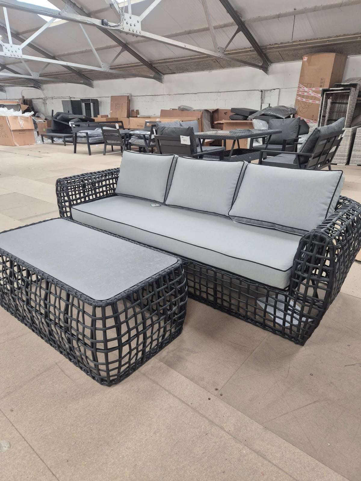 Indi 3 Seater Sofa and Coffee Table in Black