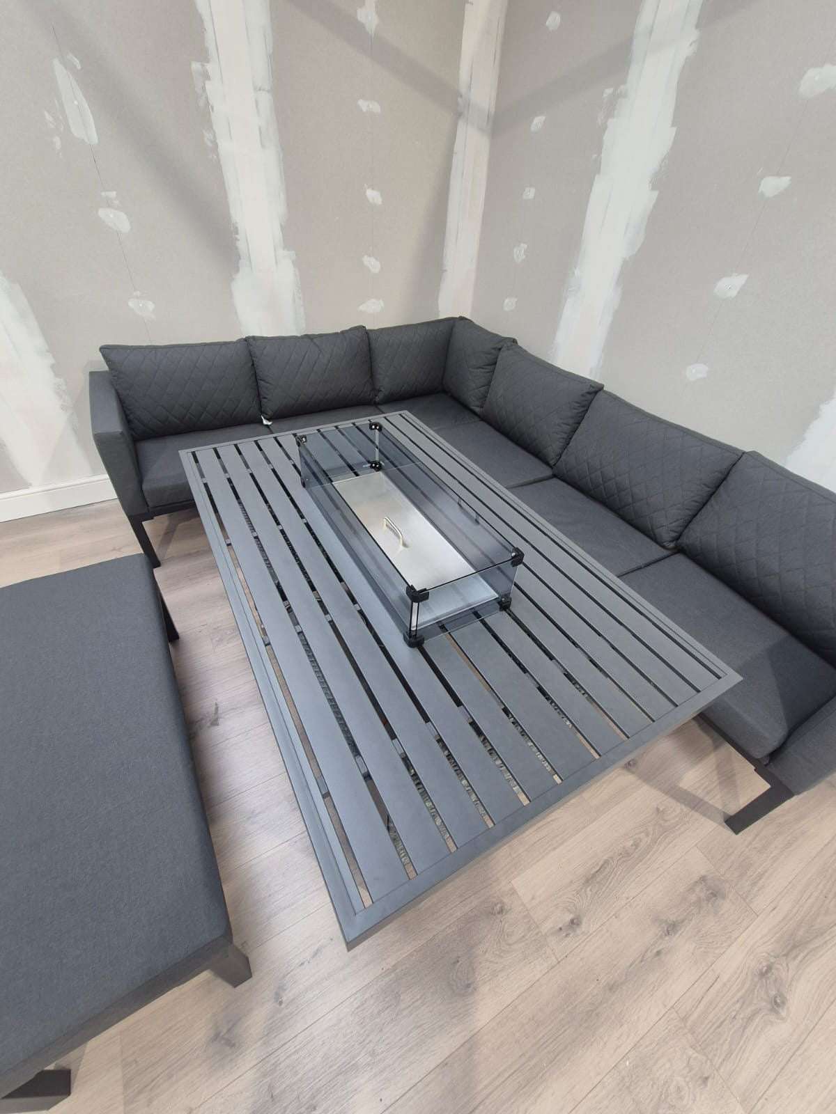 Grey Garden Corner Sofa Set with Fire Pit Dining Table - Clearance Wayfair