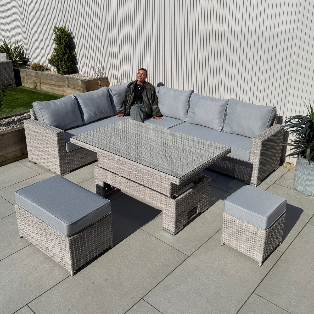 Santorini Large Corner Dining Set with Rising Table (Left Hand) - AMC Furniture