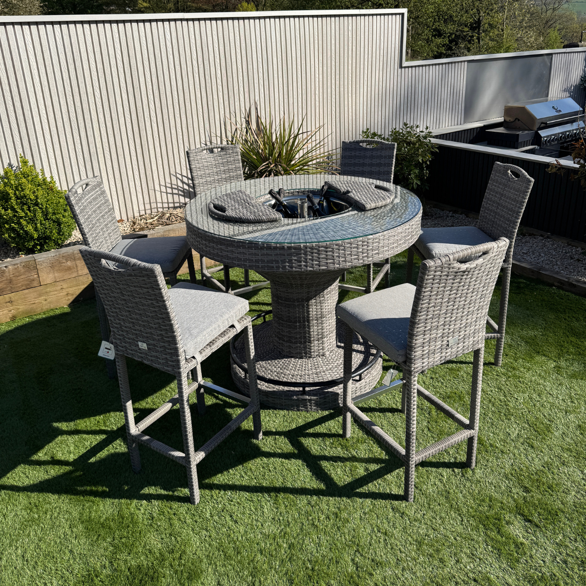 Oxford  Aluminium frame Round Bar Set with Ice Bucket in Stone Brown Grey Weave - AMC Furniture
