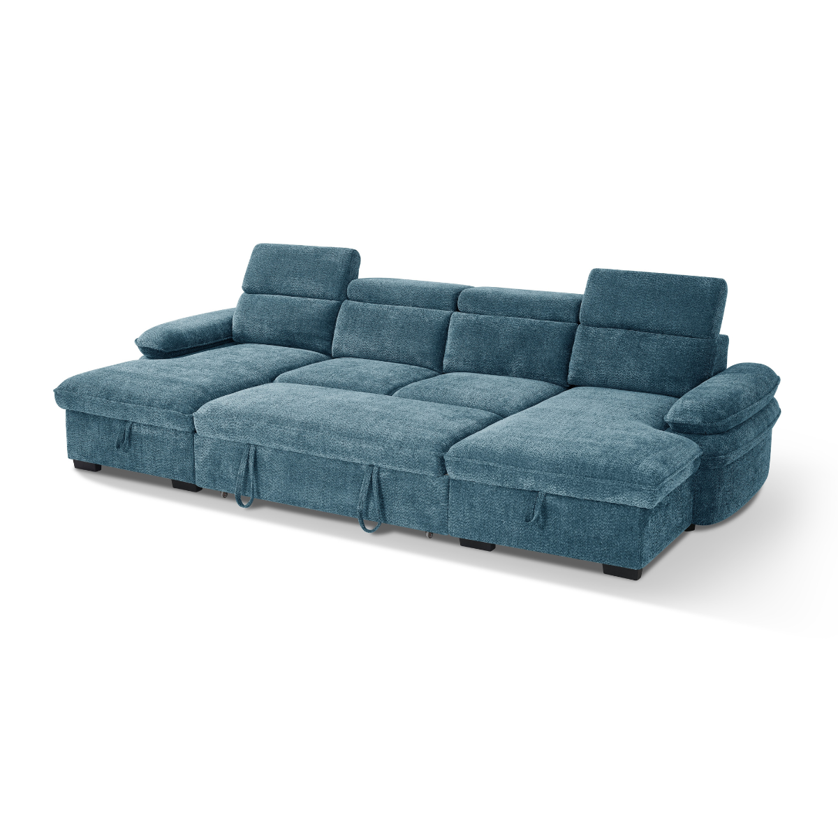 Billie U Shape Sofa Bed in Blue with Lift Up Storage - AMC Furniture