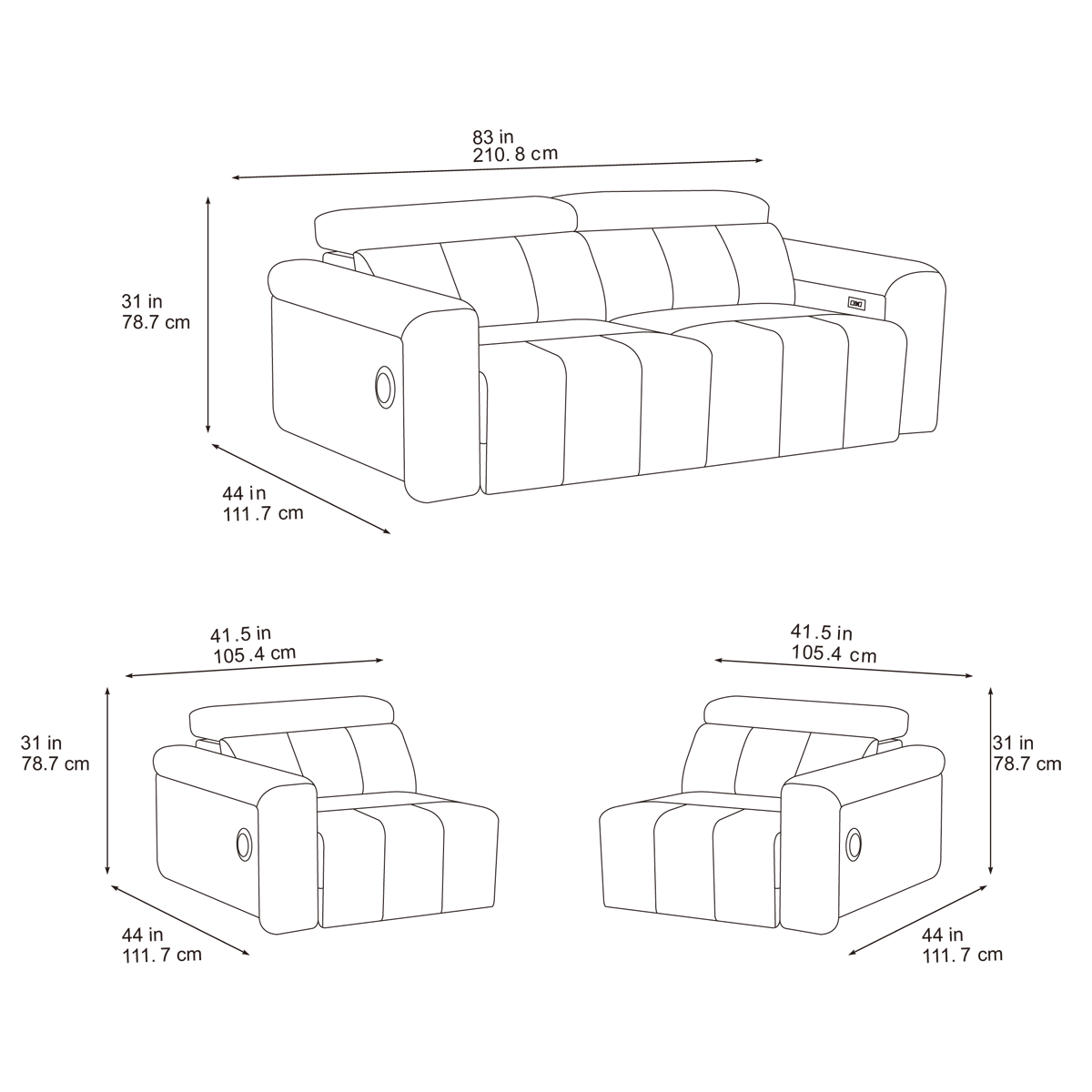 Ellen Electric Reclining 3 Seater Sofa in Beige Meta Sofa Ltd