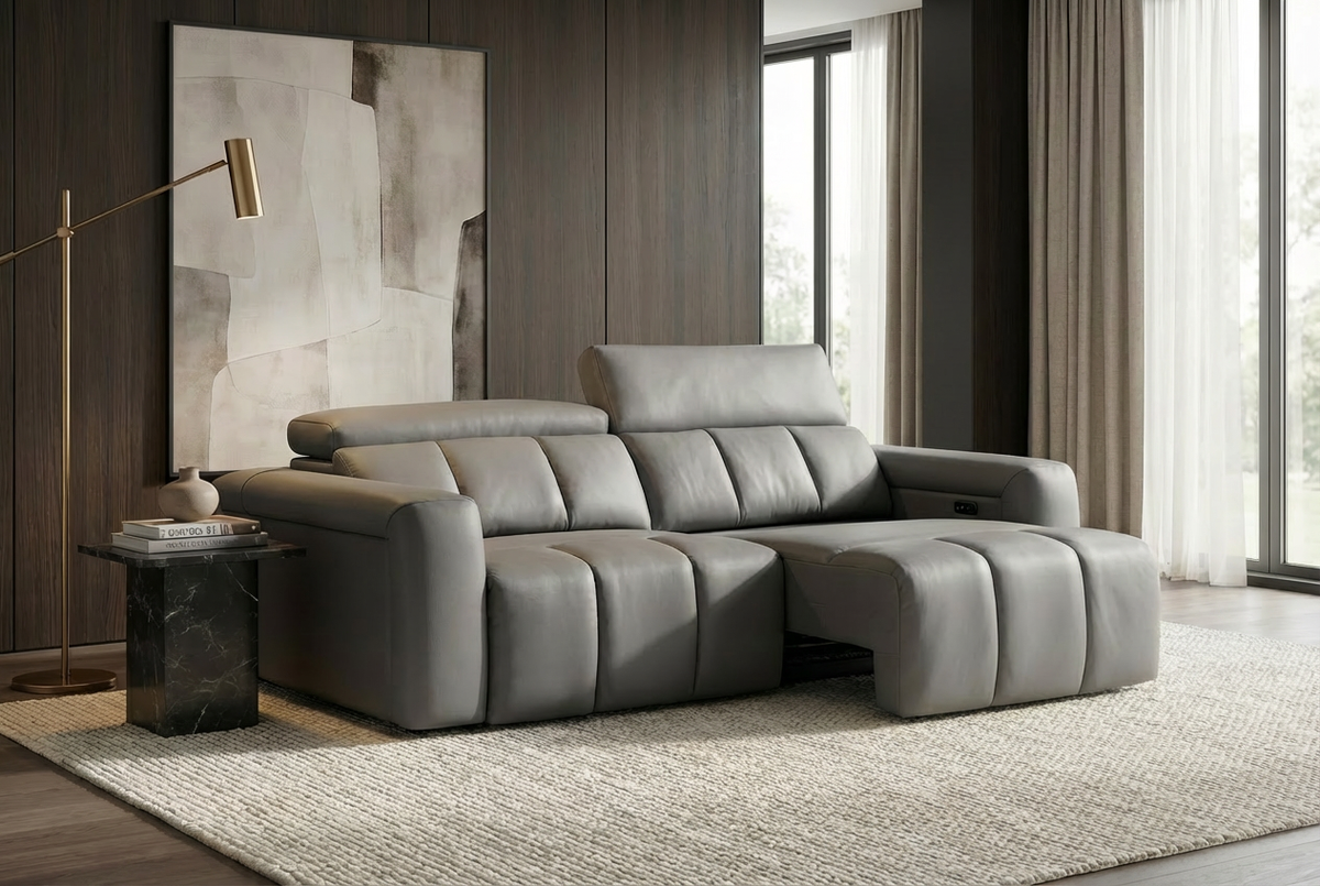 Ellen Electric Reclining 3 Seater Sofa in Grey Meta Sofa Ltd